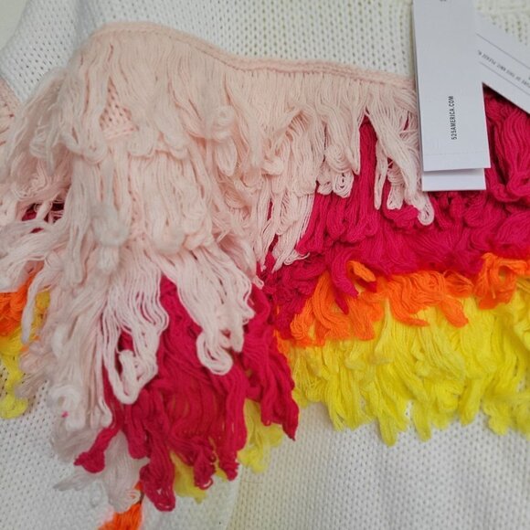 525 AMERICA Fringe Pullover Sweater White Multi | L - Picture 7 of 12
